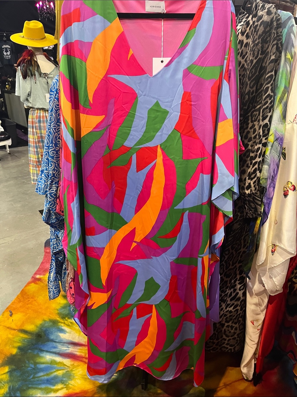 Adrienne Multicolor Abstract Maxi Dress in Pink, Orange, Green, Blue